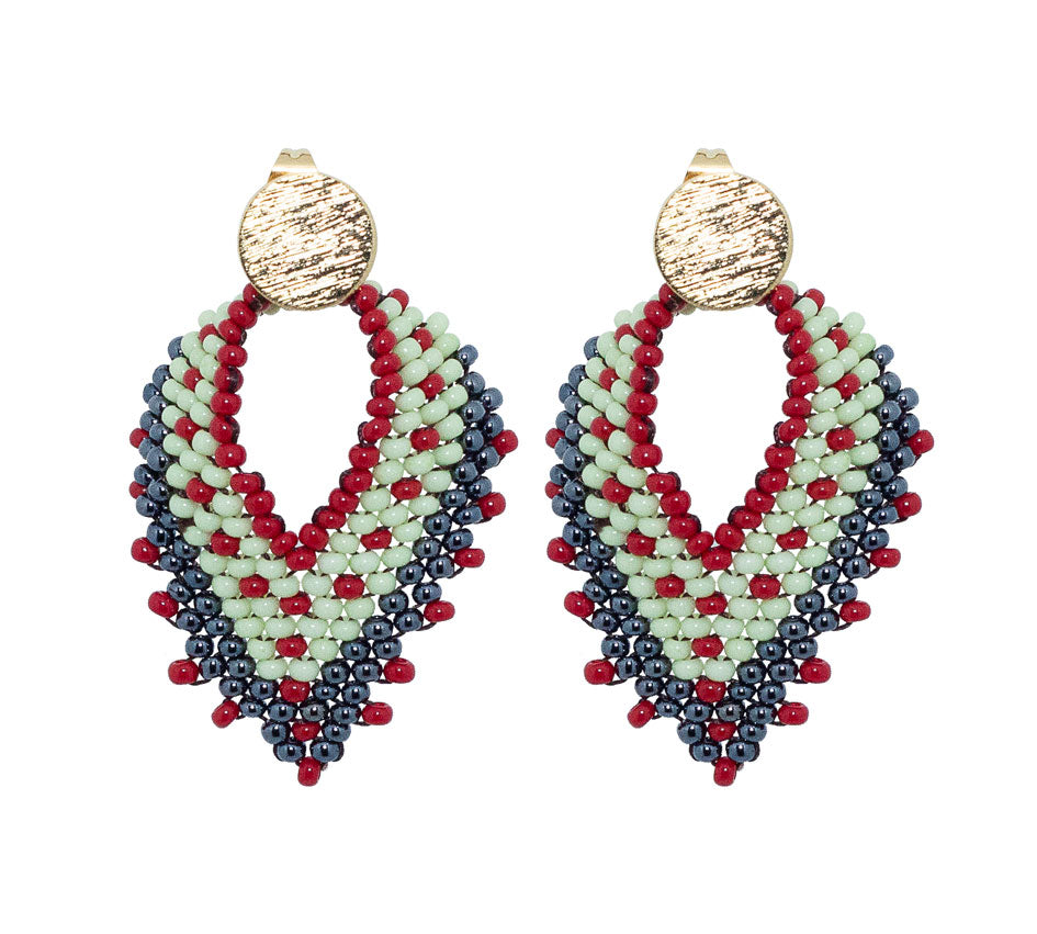 The Nomad – Kleurrijke handgemaakte statement oorbel rood/groen