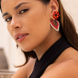 The Nomad – Kleurrijke handgemaakte statement oorbel (parel/groen/bruin)